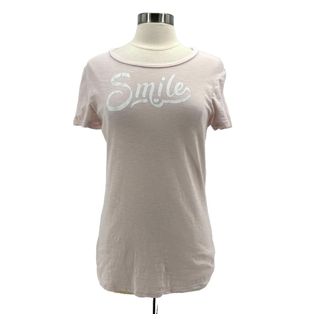 Sundry Womens Large Top Smile Graphic Pink Pima Cotton T-Shirt Lightweight Tee